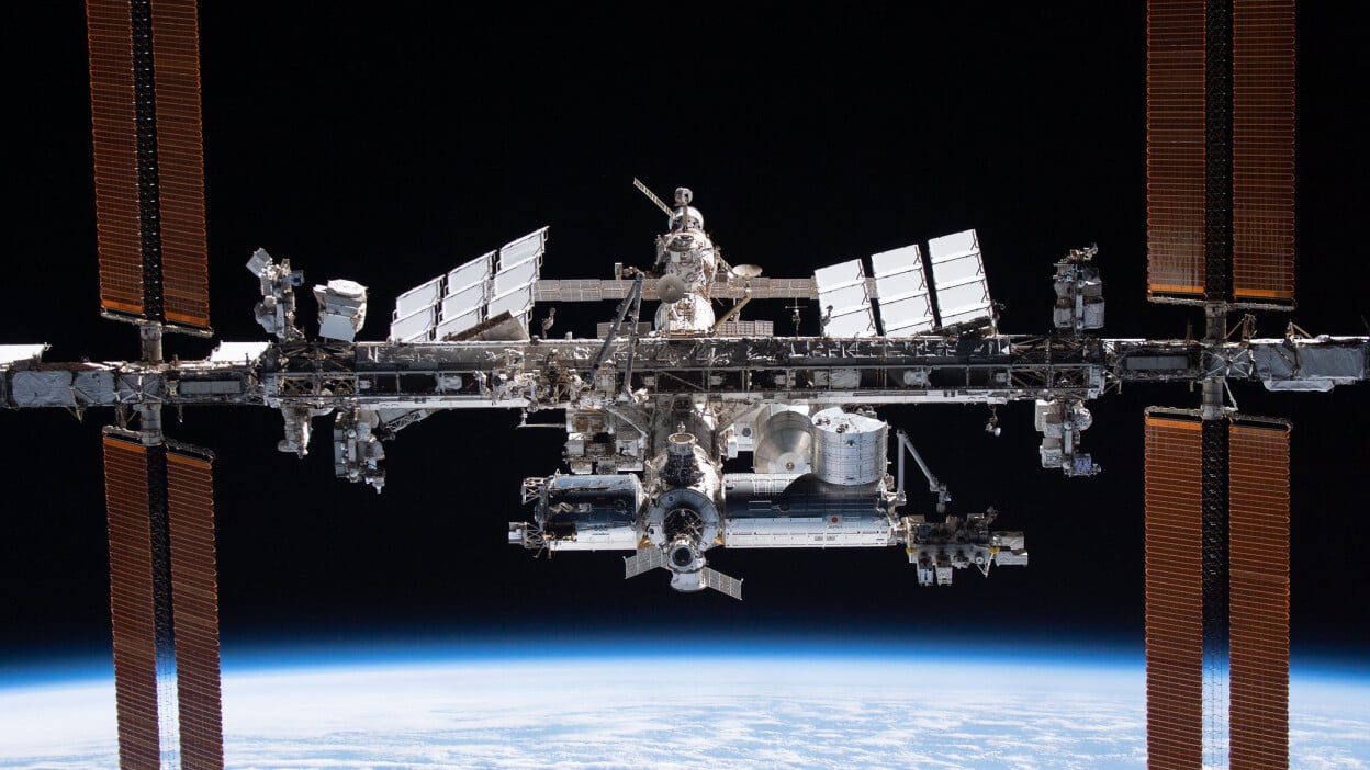 The International Space Station viewed from a SpaceX Dragon craft.