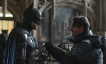 Director Matt Reeves behind-the-scenes with actor Robert Pattinson as Batman.