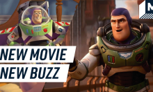 Text reading "New Movie New Buzz," with a picture of Buzz Lightyear from "Toy Story" and a picture of Buzz Lightyear from "Lightyear"