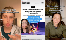 Screen captures of various TikToks featuring women explaining true crime.