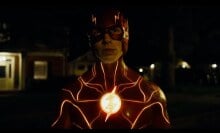 Barry Allen in his red suit with lightning surrounding him.