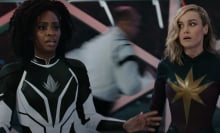 Teyonah Parris as Monica Rambeau and Brie Larson as Carol Danvers in "The Marvels"