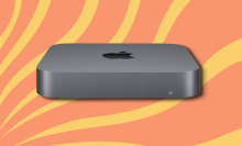 mac mini with orange and yellow background