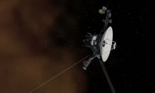 An artist's conception of a NASA Voyager craft traveling through space.