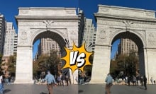 iPhone 15 Pro Max vs. Google Pixel 8 camera shot of Washington Square Arch