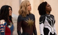  Iman Vellani as Ms. Marvel/Kamala Khan, Brie Larson as Captain Marvel/Carol Danvers, and Teyonah Parris as Captain Monica Rambeau in Marvel Studios' THE MARVELS.