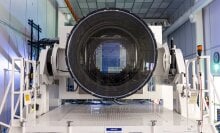 A view of the LSST camera in its cleanroom at the SLAC National Accelerator Laboratory.