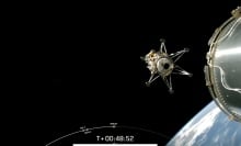 SpaceX Falcon 9 rocket deploying moon lander in space