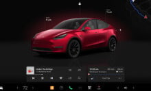 A view of the Tesla software with the car in the centre.