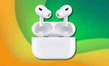 Apple AirPods Pro on green and yellow abstract background