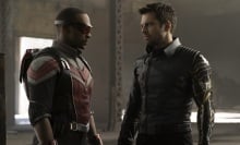 The Falcon and the Winter Soldier staring at each other.