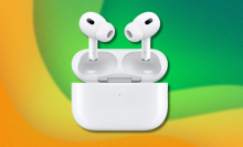 Apple AirPods Pro on green and yellow abstract background