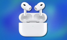 AirPods Pro on blue abstract background