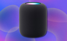 Apple HomePod on colorful abstract background