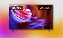 sony tv against a pink, orange, and white background 