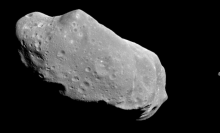 The asteroid 243 Ida and its small moon as imaged by NASA's Galileo spacecraft in August 1993.