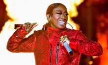 Missy Elliott performs onstage during the Lovers & Friends music festival at the Las Vegas Festival Grounds.