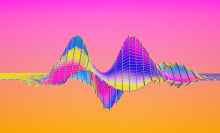 Digital generated image of abstract multicolored curve chart of soundwave on color background visualising activity and analysing process.