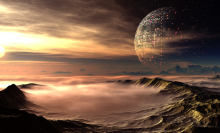 An artist's conception of an intelligent civilization on a distant exoplanet.