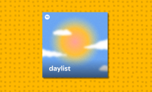 The Spotify 'daylist' tile on a yellow background.