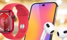 Composite of Apple Watch, iPhone, and AirPods