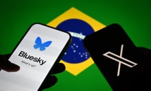 X and Bluesky on smartphones with Brazil's flag in the background