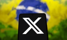 X logo with Brazil flag in the background