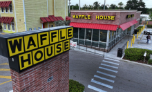 In an aerial view, a Waffle House restaurant on July 30, 2024 in Miami Gardens, Florida.