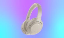 Sony headphones on colorful background