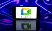 Google Meet logo on a mobile phone.