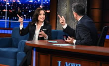 The Late Show with Stephen Colbert and guest Julia Louis-Dreyfus on the set.