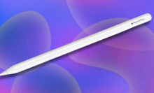 Apple Pencil Pro on purple and pink abstract background