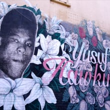 A mural of a man. 