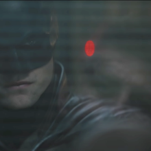 Close up on Robert Pattinson as Batman in "The Batman."