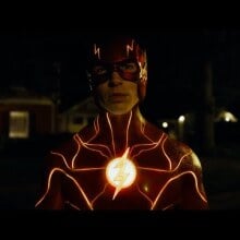 Barry Allen in his red suit with lightning surrounding him.