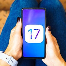 The Apple iOS 17 logo displayed on a smartphone screen.