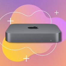 mac mini with pink and orange toned background