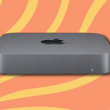 mac mini with orange and yellow background