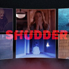 A group of scary images from different horror films are shown in a collage, with the word "Shudder" at the centre.