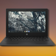 refurbished HP Chromebook with colorful gradient background