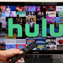 In this photo illustration, the Hulu media service provider's logo is displayed on the screen of a television.