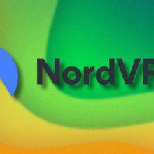 NordVPN logo on green and yellow abstract background