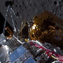 Intuitive Machines' Odysseus lander passing over the near side of the moon.