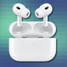 Apple AirPods Pro on blue and green abstract background