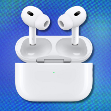 AirPods Pro on blue abstract background