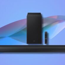 Samsung - HW-B550D 3.1 Channel B-Series Soundbar with Wireless Subwoofer on an abstract background