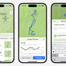 iPhones displaying topographical map view in Maps