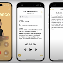 Apple's Phone app showing a call being recorded and transcribed