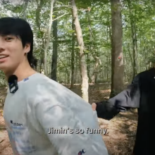 Jungkook and Jimin from BTS on a hike.