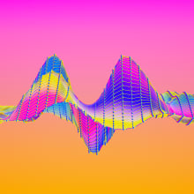 Digital generated image of abstract multicolored curve chart of soundwave on color background visualising activity and analysing process.